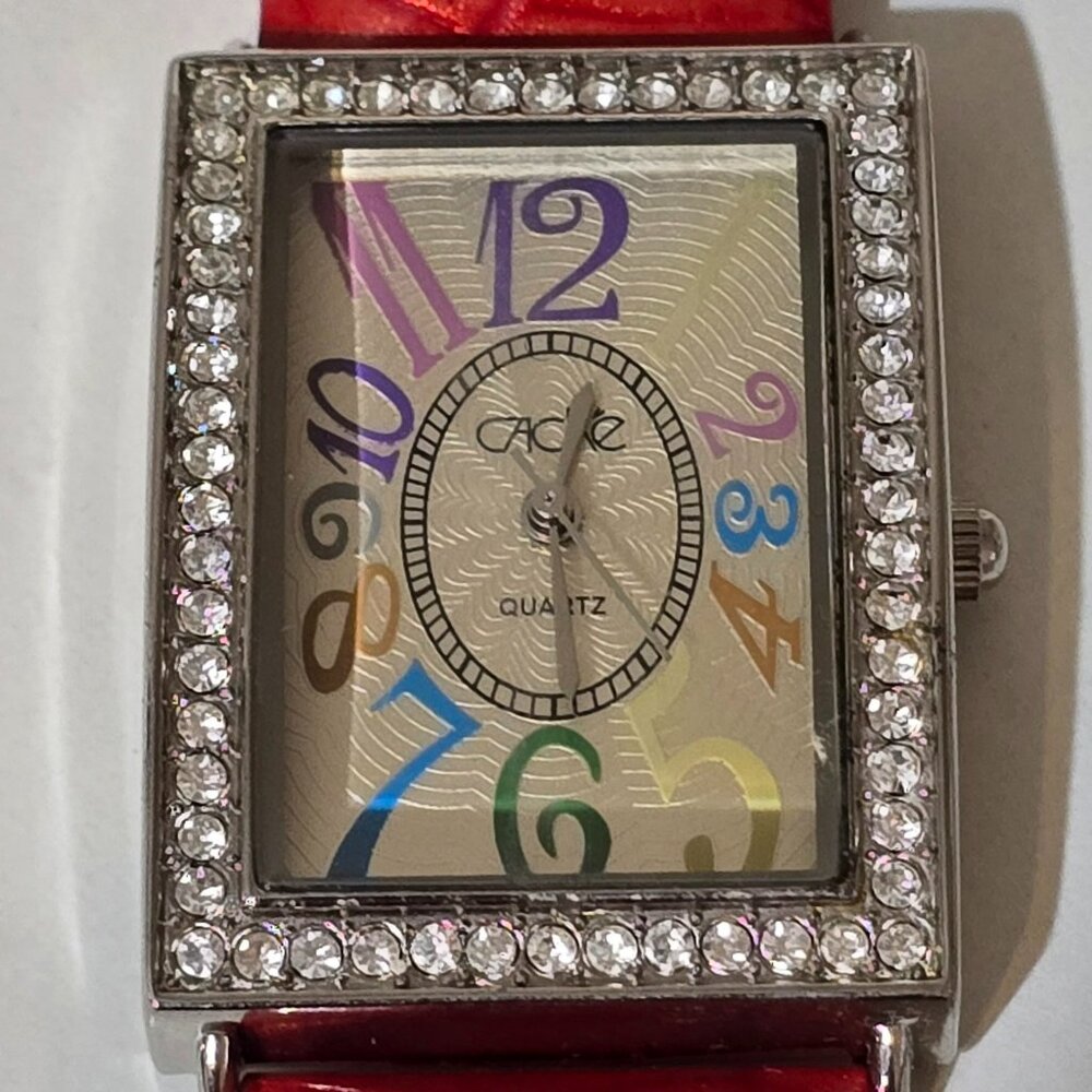 Red Leather Cache Watch with Crystal Surround NWOT